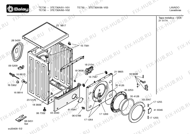 Схема №4 3TE745A TE745 с изображением Таблица программ для стиральной машины Bosch 00418353