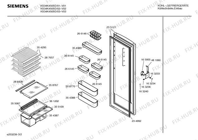 Взрыв-схема холодильника Siemens KS34K450SD - Схема узла 02