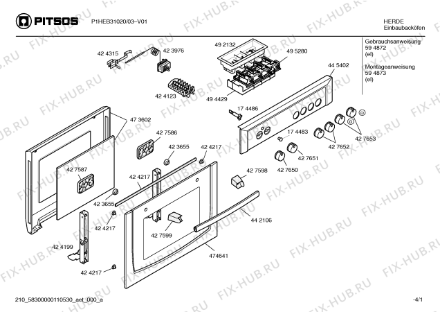 Схема №3 P1HEB31020 с изображением Кнопка для плиты (духовки) Bosch 00427653