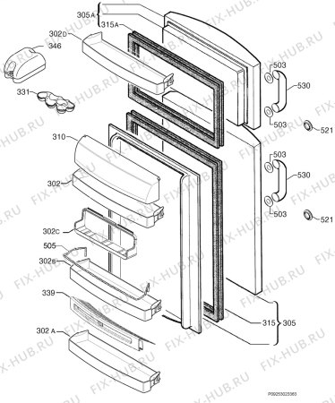 Взрыв-схема холодильника Rex Electrolux FB450SA+ - Схема узла Door 003