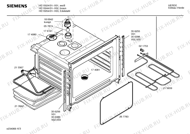 Взрыв-схема плиты (духовки) Siemens HE15054 - Схема узла 03