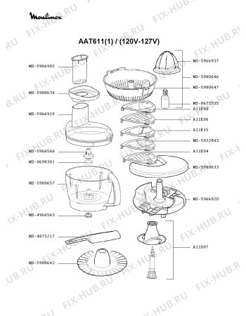 Взрыв-схема кухонного комбайна Moulinex AAT611(1) - Схема узла TP000211.7P3