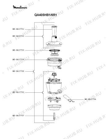 Взрыв-схема кухонного комбайна Moulinex QA405HB1/6R1 - Схема узла XP004730.1P6