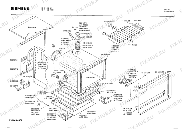 Взрыв-схема плиты (духовки) Siemens HB611436 - Схема узла 02