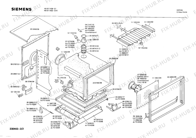 Взрыв-схема плиты (духовки) Siemens HB611455 - Схема узла 02
