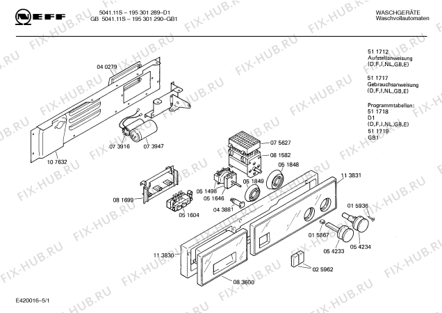 Схема №2 195301290 GB5041.11S с изображением Панель для стиралки Bosch 00113831