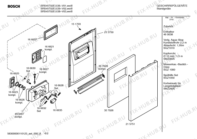 Схема №5 SRS45T02EU с изображением Передняя панель для посудомоечной машины Bosch 00439251