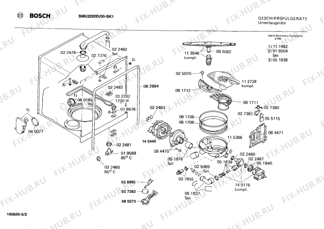 Взрыв-схема посудомоечной машины Bosch SMU2220D - Схема узла 02