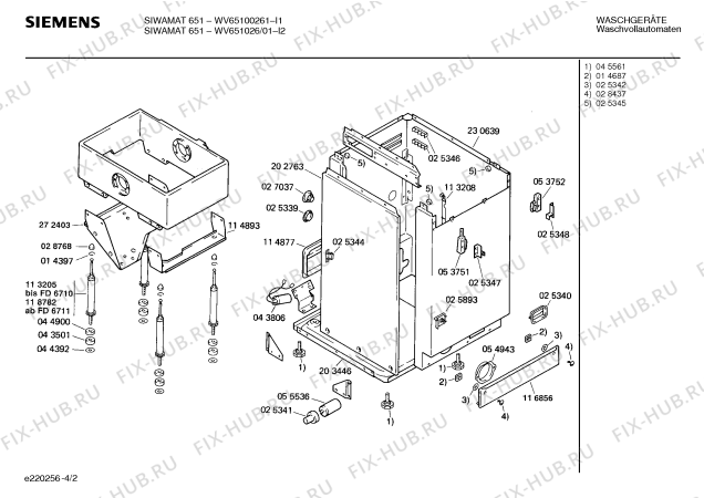 Схема №2 WV65100261 SIWAMAT 651 с изображением Таблица программ для стиральной машины Siemens 00085421