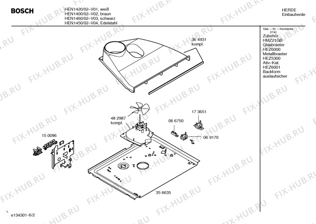 Схема №6 HEN1460 с изображением Инструкция по эксплуатации для плиты (духовки) Bosch 00580808