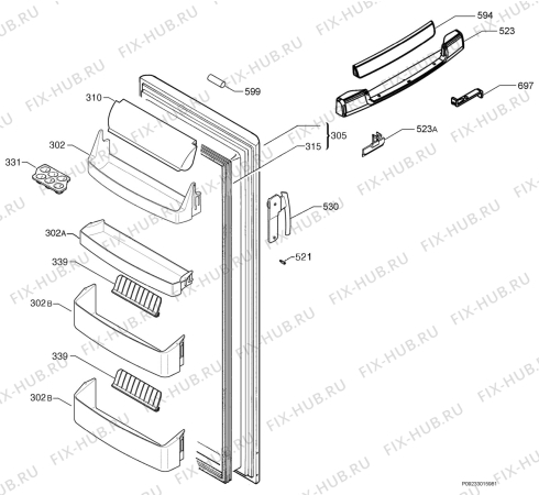 Взрыв-схема холодильника Electrolux ERC34391X - Схема узла Door 003