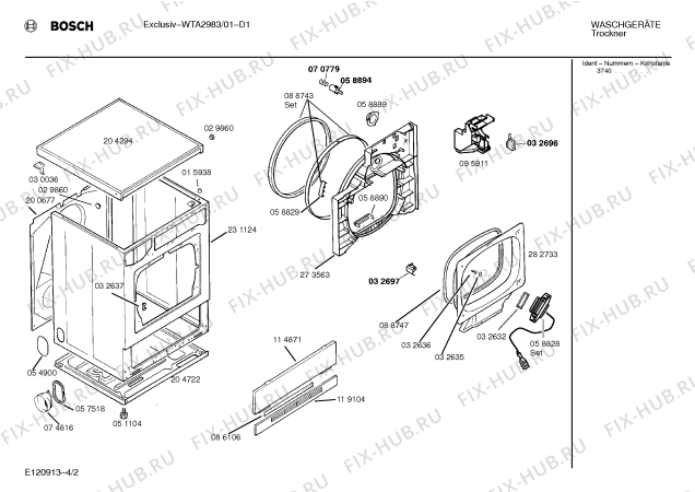 Схема №4 WTA2983 Exclusiv с изображением Инструкция по эксплуатации для электросушки Bosch 00516757