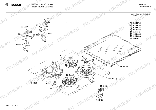 Взрыв-схема плиты (духовки) Bosch HES672L - Схема узла 03