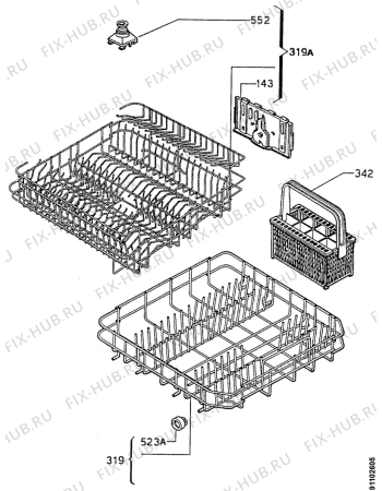 Взрыв-схема посудомоечной машины Faure LVN261W - Схема узла Baskets, tubes 061