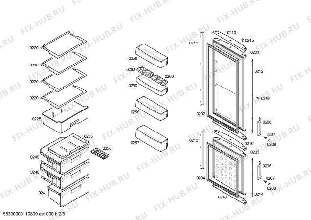 Схема №3 KG36S3D1 с изображением Дверь для холодильной камеры Bosch 00241416