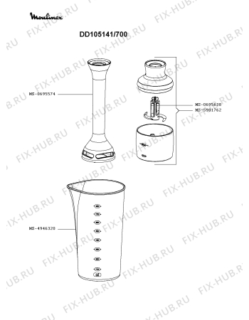 Взрыв-схема блендера (миксера) Moulinex DD105141/700 - Схема узла 3P004097.1P2