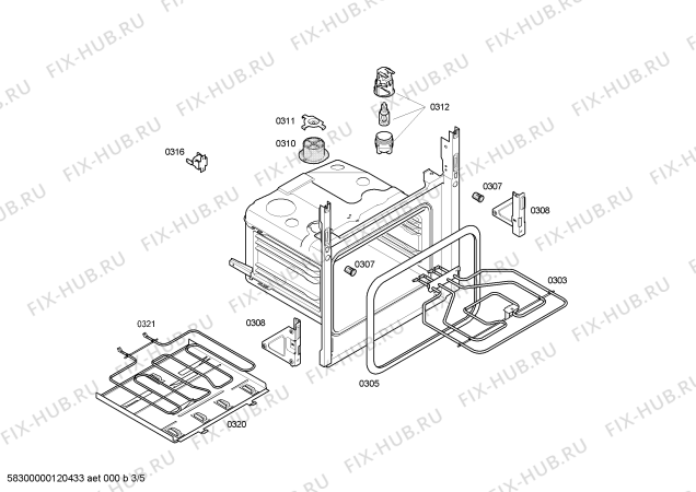 Схема №5 3HT501XP с изображением Передняя часть корпуса для плиты (духовки) Bosch 00662461
