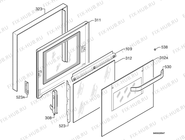 Взрыв-схема плиты (духовки) Rex Electrolux FQ100XE - Схема узла Door 003