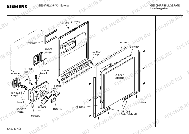 Схема №5 SE54562CH с изображением Передняя панель для посудомойки Siemens 00362289