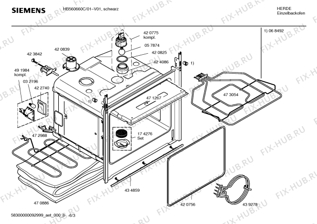 Взрыв-схема плиты (духовки) Siemens HB560660C - Схема узла 03