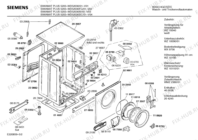 Взрыв-схема стиральной машины Siemens WD52030FG SIWAMAT PLUS 5203 - Схема узла 02