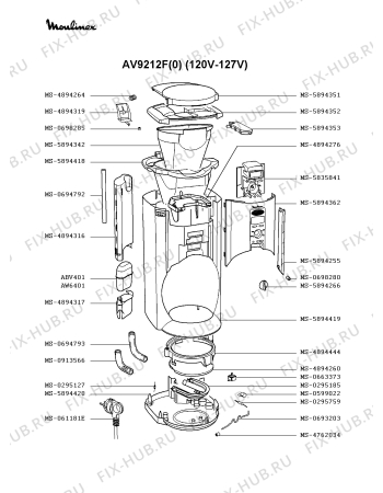 Взрыв-схема кофеварки (кофемашины) Moulinex AV9212F(0) - Схема узла BP001700.3P2