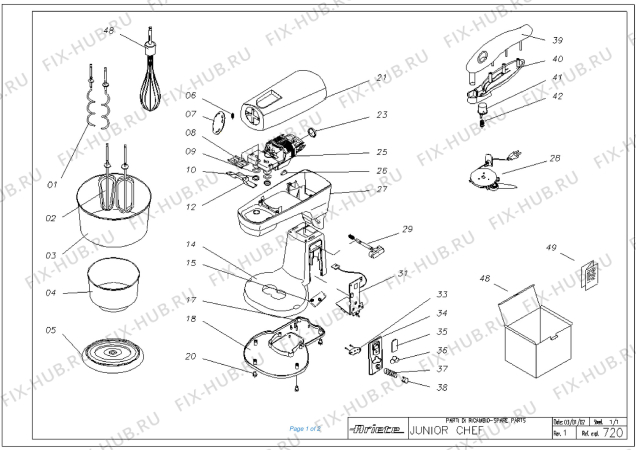 Схема №1 JUNIOR CHEF KENWOOD AUSTRALIA с изображением Кнопка для кухонного комбайна ARIETE AT6115570200