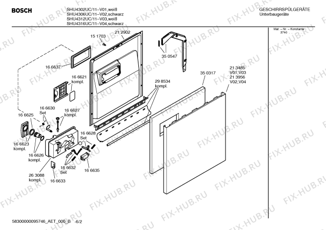 Схема №4 SHU4306UC с изображением Передняя панель для посудомоечной машины Bosch 00351676