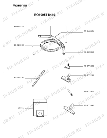 Взрыв-схема пылесоса Rowenta RO1095T1/410 - Схема узла XP002908.5P2