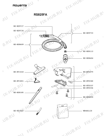 Взрыв-схема пылесоса Rowenta RS825FA - Схема узла QP002637.8P2