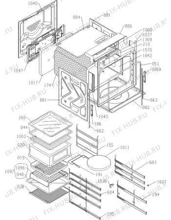 Схема №1 E6110W (414761, E21B1-S64M) с изображением Часть корпуса для духового шкафа Gorenje 265725