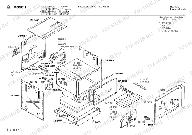 Взрыв-схема плиты (духовки) Bosch HEE622DNN - Схема узла 03