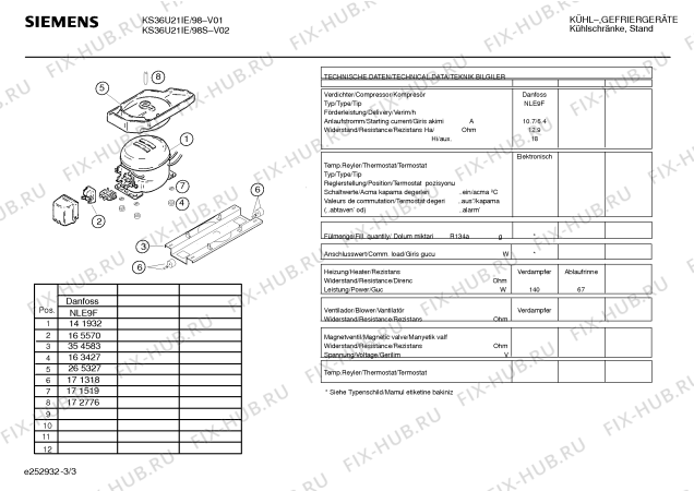 Взрыв-схема холодильника Siemens KS36U21IE/98S - Схема узла 03