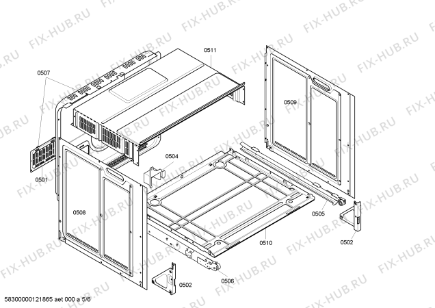 Взрыв-схема плиты (духовки) Bosch HBN134550B - Схема узла 05