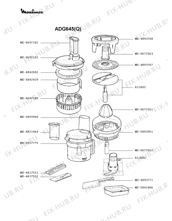 Взрыв-схема кухонного комбайна Moulinex ADG645(Q) - Схема узла JP000516.7P2