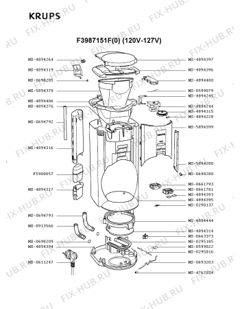 Взрыв-схема кофеварки (кофемашины) Krups F3987151F(0) - Схема узла HP001826.9P2