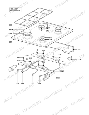 Взрыв-схема плиты (духовки) Electrolux EKG5049XN - Схема узла H10 Hob