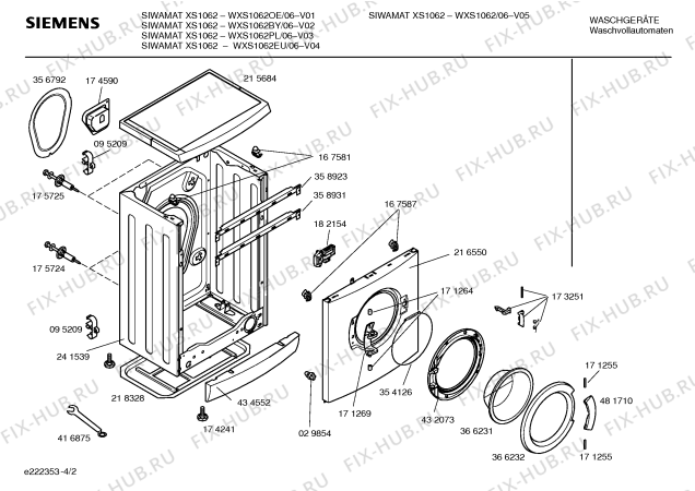Схема №3 WXS1062BY SIWAMAT XS 1062 с изображением Инструкция по установке и эксплуатации для стиралки Siemens 00586586