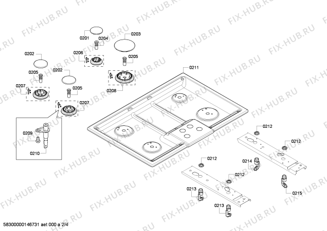 Взрыв-схема плиты (духовки) Bosch NGM3054UC - Схема узла 02