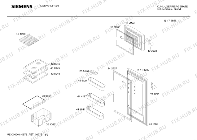 Схема №3 KS33V640FF с изображением Дверь для холодильной камеры Siemens 00241867