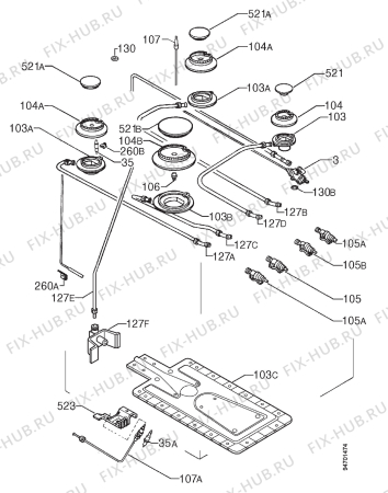 Взрыв-схема плиты (духовки) Electrolux EK668BS - Схема узла Functional parts 267