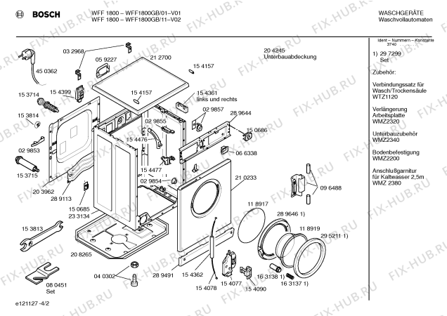 Схема №4 WFF1800GB WFF1800 с изображением Инструкция по эксплуатации для стиральной машины Bosch 00518038