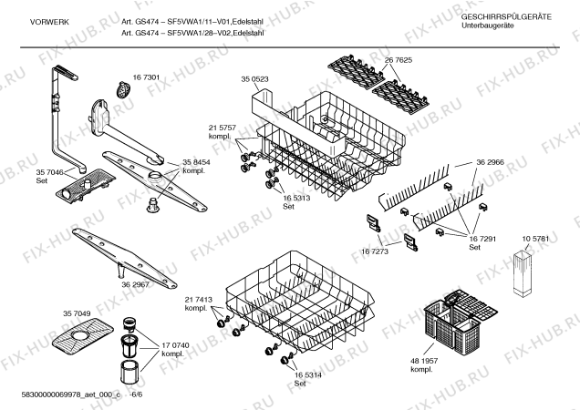 Взрыв-схема посудомоечной машины Vorwerk SF5VWA1, GS474 - Схема узла 06
