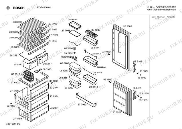 Взрыв-схема холодильника Bosch KGS4100 - Схема узла 02