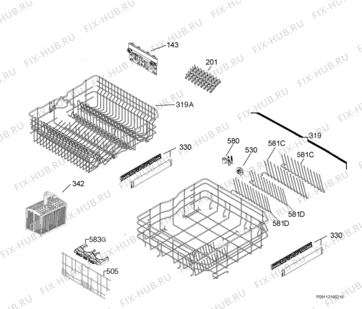 Взрыв-схема посудомоечной машины Aeg F88082M0P - Схема узла Basket 160