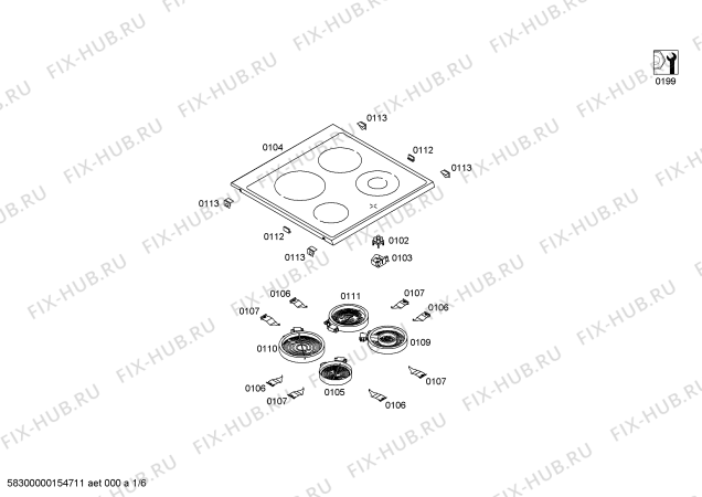 Схема №3 PHCB595550 с изображением Стеклокерамика для электропечи Bosch 00710432