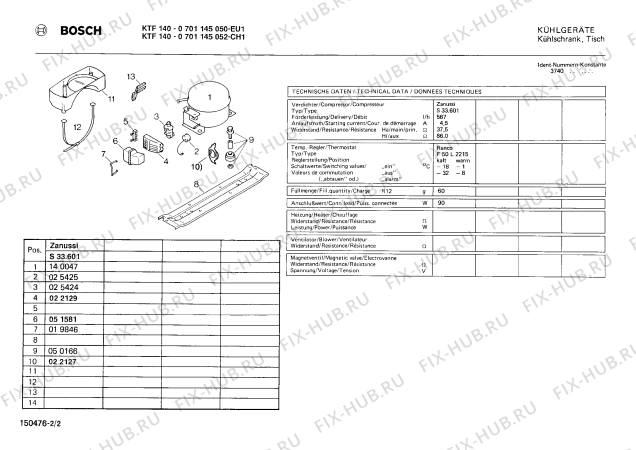 Схема №2 0701145050 KTF140 с изображением Подшипник для холодильника Bosch 00026726