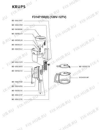 Взрыв-схема кофеварки (кофемашины) Krups F3147150(0) - Схема узла XP001666.5P2