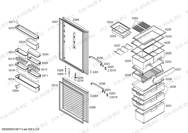 Схема №2 KGU40122 с изображением Дверь для холодильной камеры Bosch 00240754