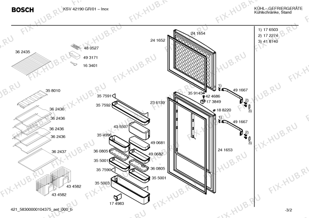 Схема №2 KSV42190GR с изображением Дверь для холодильной камеры Bosch 00241653